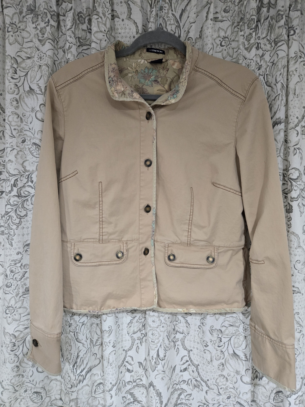 Vintage Gap Stretch Tan Floral Lined Utility Jacket Size L